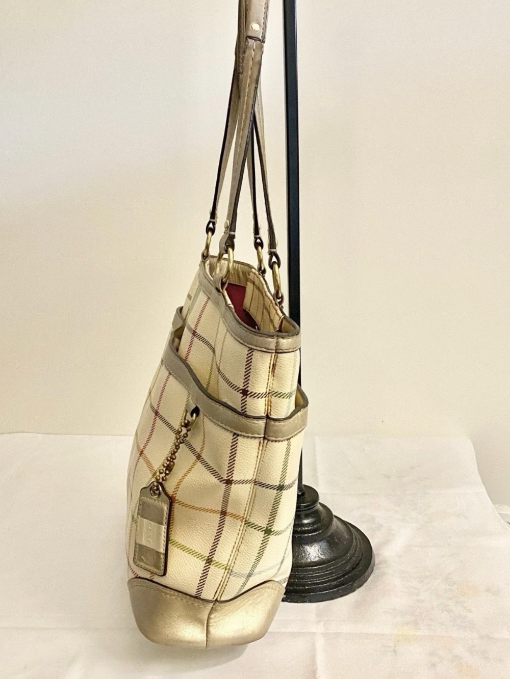 COACH Peyton Tattersall Tote Shoulder Bag Ivory with Multicolored Stripes 13033 - Picture 6 of 15